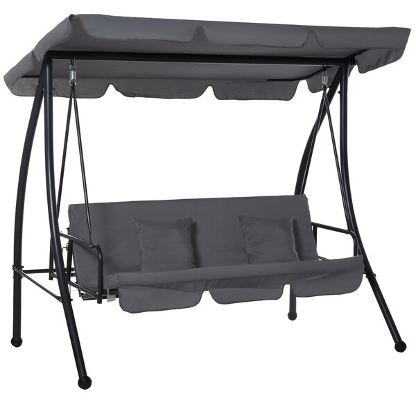 Outsunny Altalena da Giardino Convertibile a 3 Posti Grand Comfort con Tetto Regolabile Materasso Incluso 2L x 1,25l x 1,7H m Metallo Poliestere Nero Antracite