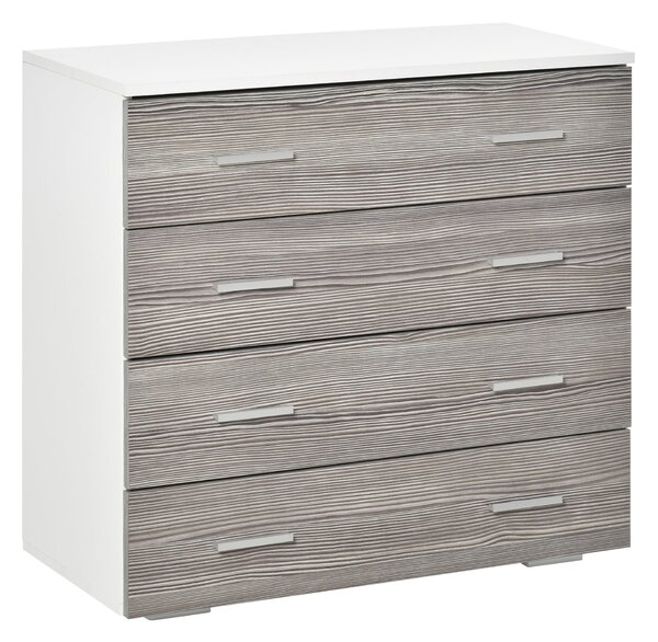Cassettiera 4 Cassetti con Maniglie in Alluminio e Struttura in Legno 76x35x72 cm Bianco Grigio