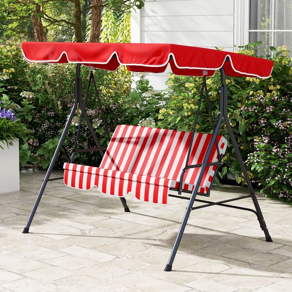 Outsunny Altalena da Giardino 3 Posti Tetto Inclinabile Cuscini Seduta e Schienale Acciaio Nero Poliestere Rosso