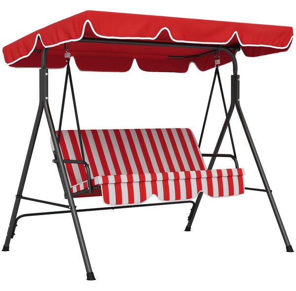 Outsunny Altalena da Giardino 3 Posti Tetto Inclinabile Cuscini Seduta e Schienale Acciaio Nero Poliestere Rosso