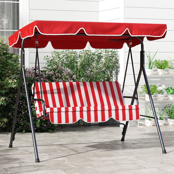 Outsunny Altalena da Giardino 3 Posti Tetto Inclinabile Cuscini Seduta e Schienale Acciaio Nero Poliestere Rosso