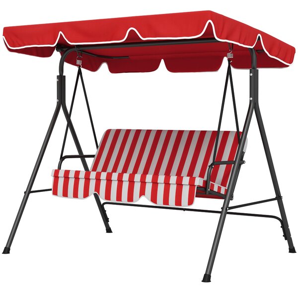 Outsunny Altalena da Giardino 3 Posti Tetto Inclinabile Cuscini Seduta e Schienale Acciaio Nero Poliestere Rosso