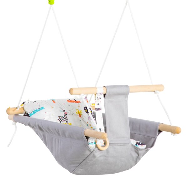 Altalena per Bambini 6-36 Mesi 70x45x160 cm in Legno e Cotone Grigio