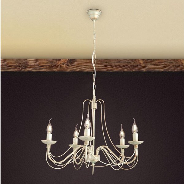 Orion LU 1531/5 - Lampadario a sospensione con catena VELA 5xE14/40W/230V diametro 60 cm bianco/oro/patina