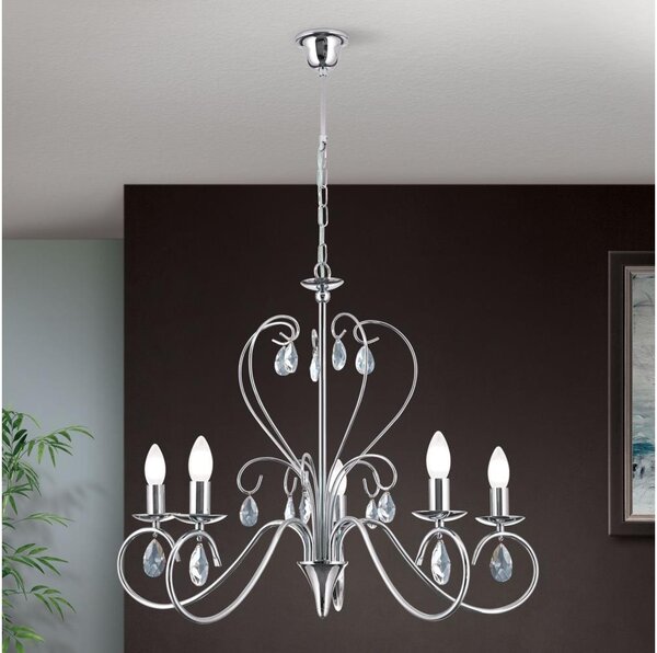 Orion LU 1658/5 - Lampadario di cristallo a sospensione con catena ALESSIA 5xE14/40W/230V cromo lucido