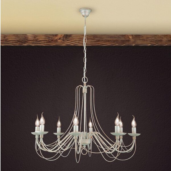 Orion LU 1531/8 - Lampadario a sospensione con catena VELA 8xE14/40W/230V diametro 80 cm bianco/oro/patina