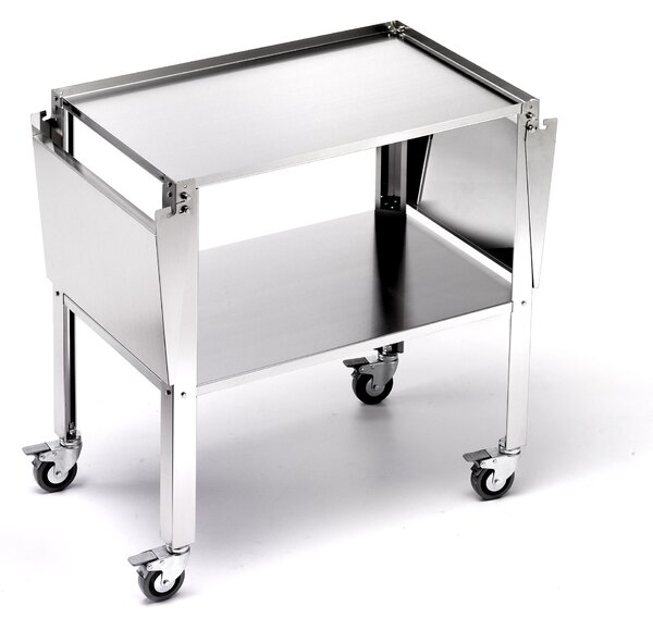 Carrello in Acciaio Inox con Mensole Laterali Richiudibili e Ruote Ompagrill 46130