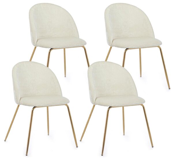 Set 4 Sedie 49x55x77 cm in Poliestere Effetto Velluto Bianco
