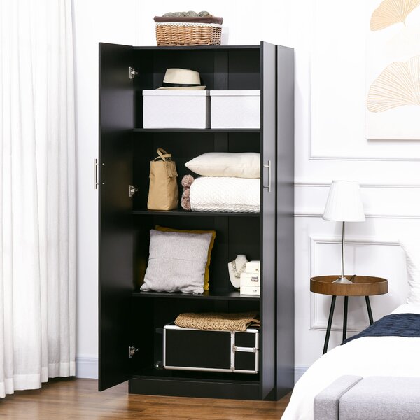 Armadio 2 Ante 4 Ripiani 80x40x180 cm in Legno MDF Nero
