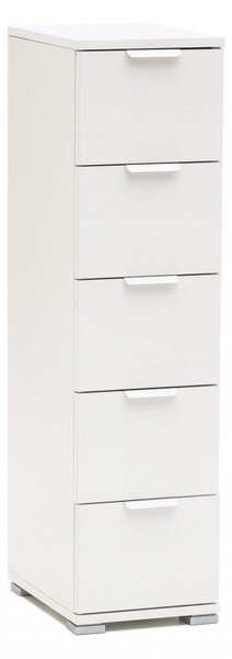 Cassettiera 5 Cassetti Bianca 27x38x103 h cm in Truciolare bilaminato Bianco