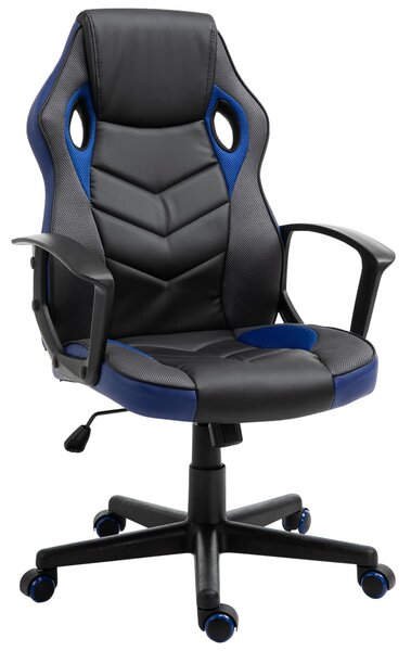 Sedia da Gaming Girevole Reclinabile in Similpelle Nera e Blu