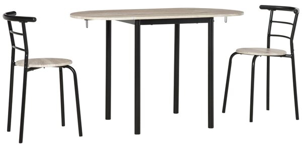 Set Tavolo e 2 Sdie da Giardino in MDF e Acciaio Nero