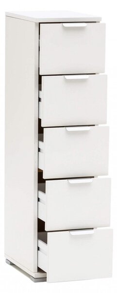 Cassettiera 5 Cassetti Bianca 27x38x103 h cm in Truciolare bilaminato Bianco