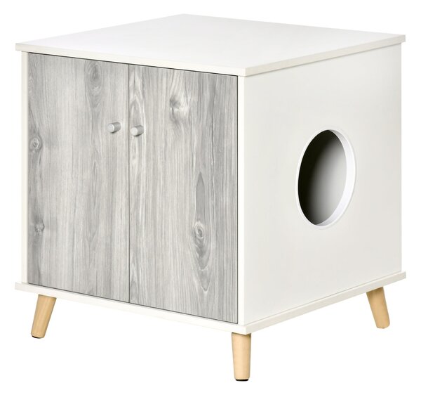 Mobile Lettiera per Gatti 60x55x62,5 cm in Legno Bianco e Grigio