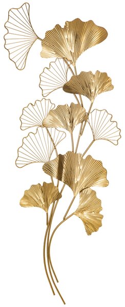 Decorazione Murale 3D 138x70 cm in Metallo Wall Art Dorata con Foglie di Ginkgo