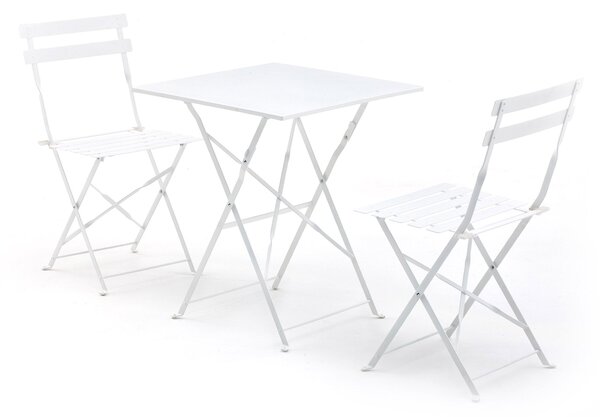 Set Tavolino e 2 Sedie Pieghevoli da Giardino in Ferro Bistrot Bianco
