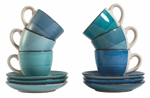 Set 6 Tazzine da Caffè con Piattino Ø6,8x5,6 cm in Gres VdE Tivoli 1996 Baita Acqua