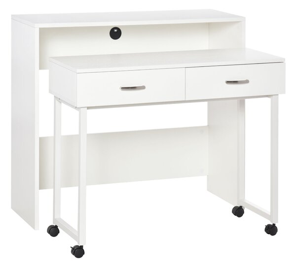 Scrivania con Cassetti e Ruote 100x36x88 cm in Metallo e MDF Bianca