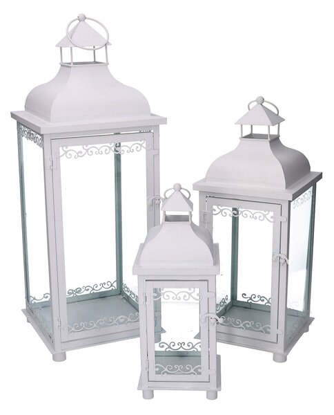 Set 3 Lanterne in Metallo bianco
