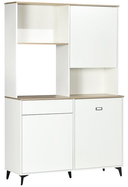 Dispensa Cucina 119x41x180 cm Ripiani Aperti Armadietti e Cassetto in Truciolato e MDF Bianco