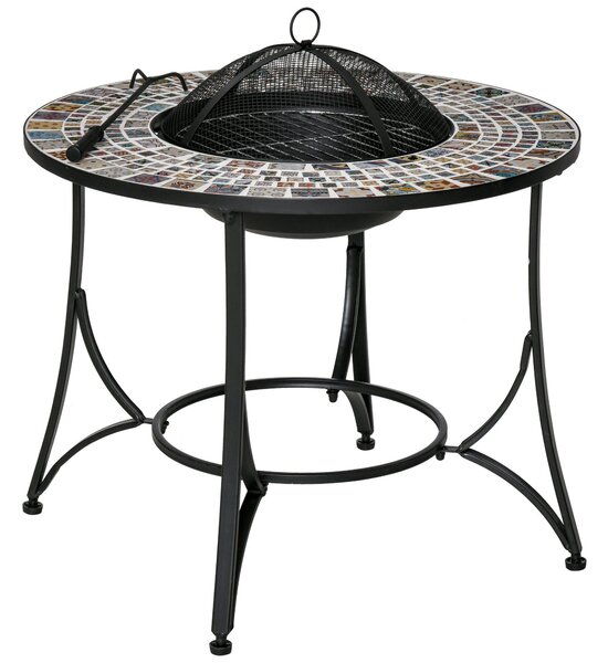 Braciere da Giardino 75x75x60 cm in Metallo e Ceramica