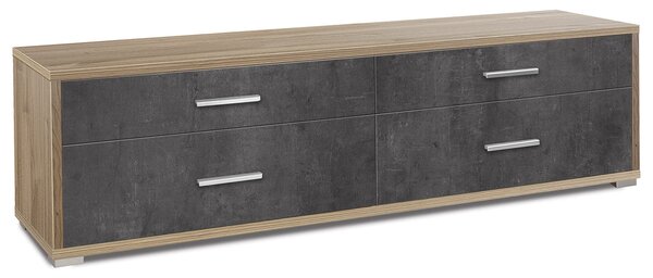 Mobile Basso 4 Cassetti 179x50x47 cm Noce Stelvio/Ossido Nero