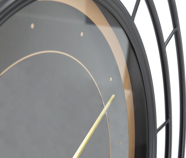Orologio da Muro Fashion Dark Ø70x5,5 cm in Ferro MDF e Vetro Nero