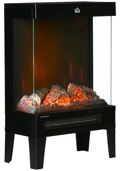 Camino Elettrico 2000W 40,5x20x62 cm con LED Effetto Fiamma Nero