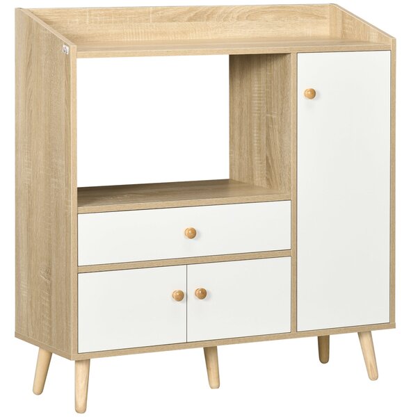 Mobile da Cucina per Microonde 90x30x94 cm in Truciolato Naturale e Bianco
