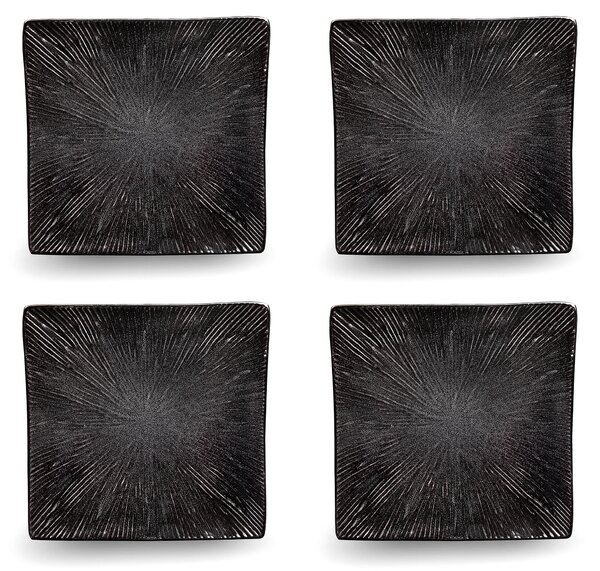 Set 4 Piatti Piani Quadrati 27x27x4 cm in Gres Kaleidos Sirius Neri