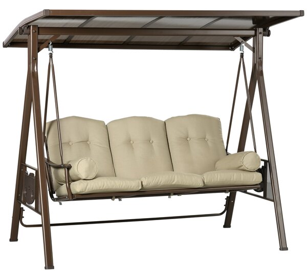 Dondolo da Giardino 3 Posti 208x120x174 cm in Acciaio Marrone e Cachi