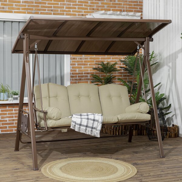 Dondolo da Giardino 3 Posti 208x120x174 cm in Acciaio Marrone e Cachi