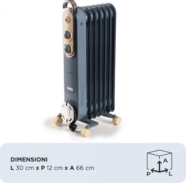 Ariete Radiatore Termosifone Elettrico ad Olio Stufa Portatile 7 Elementi Potenza 1500 Watt colore Blu - 00B825005AREG Linea Vintage