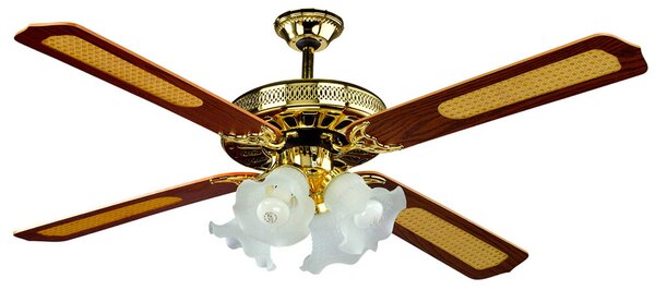 Ventilatore da Soffitto 4 Pale e 4 Lampade Ø130 cm 3 Velocità Bauer Old America