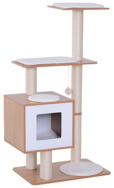 Albero Tiragraffi per Gatti in Sisal con Cuccia Piattaforme e Giochi 60x40x120 cm