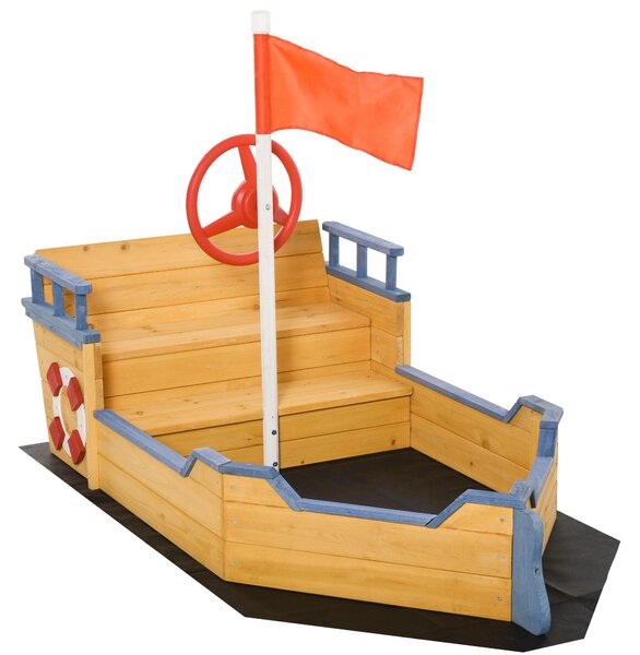 Sabbiera da Esterno per Bambini a Forma di Nave 158x78x45,5 cm con Contenitore in Legno