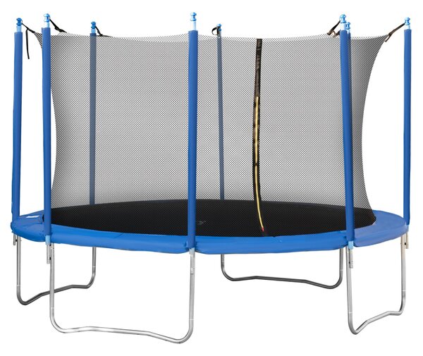 Trampolino Tappeto Elastico Ø370x275 cm in Acciaio con Rete e Bordo Imbottito Blu e Nero