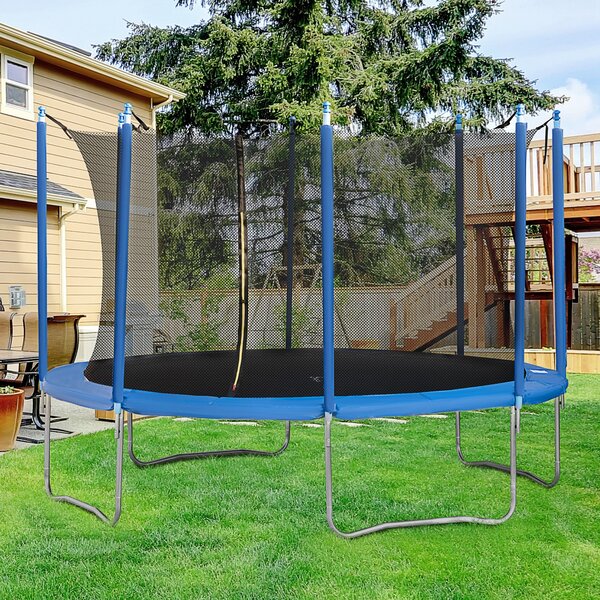 Trampolino Tappeto Elastico Ø370x275 cm in Acciaio con Rete e Bordo Imbottito Blu e Nero