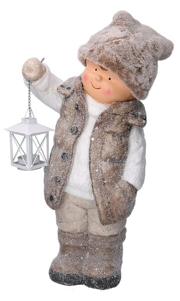 Bambino in Resina con lanterna beige cm 30x21xh51