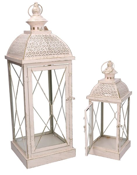 Set 2 Lanterne in Metallo crema oro quadro