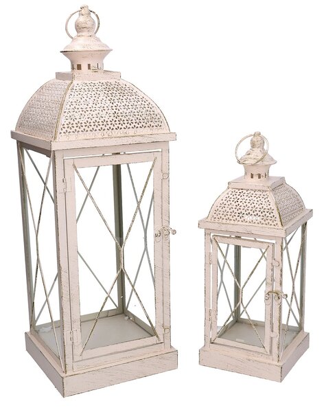 Set 2 Lanterne in Metallo crema oro quadro