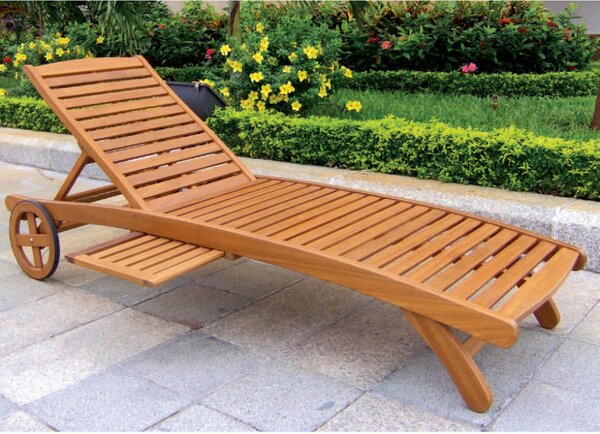 Lettino Prendisole da Giardino con Ruote 197x63x37/100 h cm in Legno Marrone