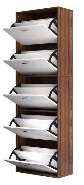 Scarpiera Salvaspazio in Legno con 5 Scomparti per 30 Paia 60x28x189 cm