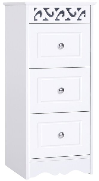 Mobiletto Bagno Cassettiera 3 Cassetti in Legno 30x30x68.5 cm Floreare Bianco