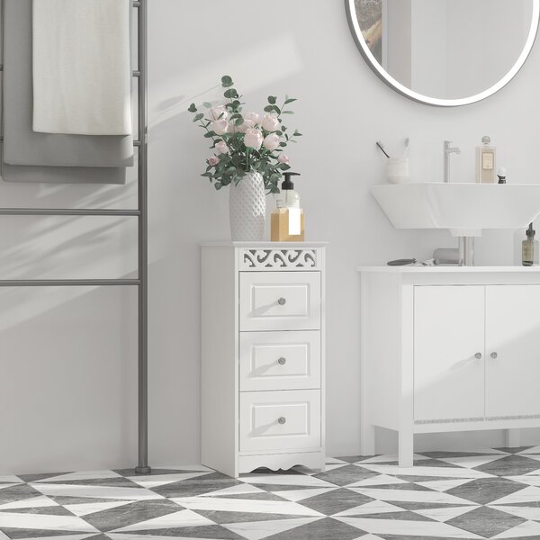 Mobiletto Bagno Cassettiera 3 Cassetti in Legno 30x30x68.5 cm Floreare Bianco