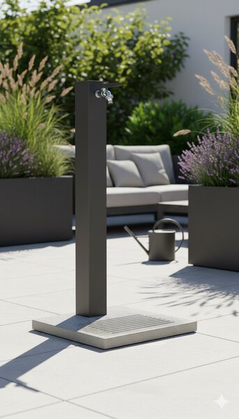 Fontana da Giardino con Rubinetto e Base in Cemento Belfer 42/QBM Antracite
