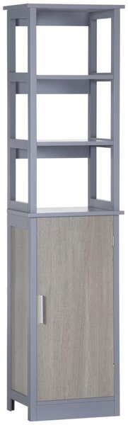 Mobile a Colonna per Bagno 40x30x160 cm 3 Mensole 1 Anta Grigio