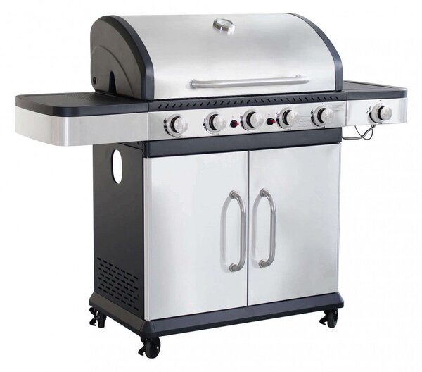 Barbecue a Gas GPL Davis 5 Fuochi + 1 con Fornello Laterale 138x55,5x112 h cm in Acciaio Grigio