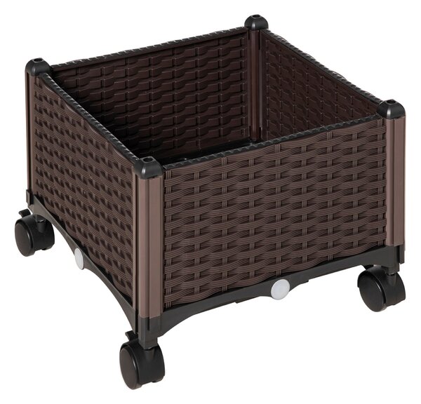 Fioriera da Esteno con Ruote e Disco Auto Irrigante 40x40x31,5 cm in Plastica Marrone