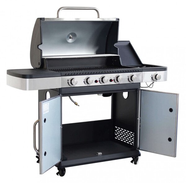 Barbecue a Gas GPL Davis 5 Fuochi + 1 con Fornello Laterale 138x55,5x112 h cm in Acciaio Grigio